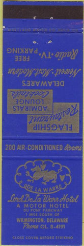 Matchbook Cover - Lord De La Warr Hotel Wilmington DE