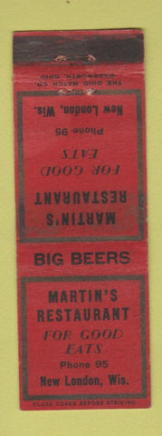 Matchbook Cover - Martin's Restaurant New London WI WORN