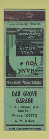 Matchbook Cover - Oak Grove Garage Juneau WI