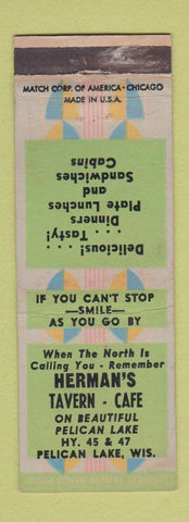 Matchbook Cover - Herman's Tavern Cafe Pelican Lake WI WEAR