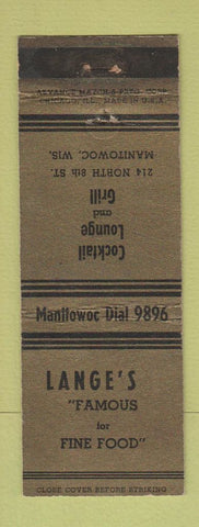 Matchbook Cover - Lange's Restaurant Manitowoc WI ADVANCE WEAR