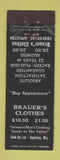 Matchbook Cover - Brauer's Men's Clothes Fond Du Lac Appleton WI WEAR