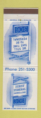Matchbook Cover - First Federal Savings Oconomowoc WI Hartford Menomonee Falls