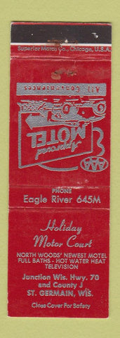 Matchbook Cover - Holiday Motor Court motel St Germain WI WEAR