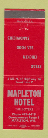 Matchbook Cover - Mapleton Hotel WI