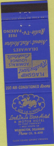 Matchbook Cover - Lord De La Warr Hotel Wilmington DE