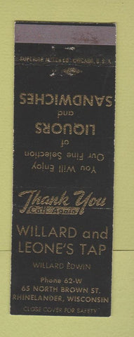 Matchbook Cover - Willard and Leone's Tap Rhinelander WI