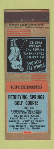 Matchbook Cover - Petrifying Springs Golf Course Kenosha WI ADVANCE