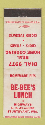 Matchbook Cover - Be Bee's Lunch Sturtevant WI WEAR
