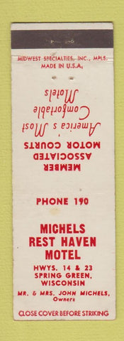 Matchbook Cover - Michels Rest Haven Motel Spring Green WI