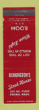 Matchbook Cover - Bennington's Steak House Yakima WA WEAR