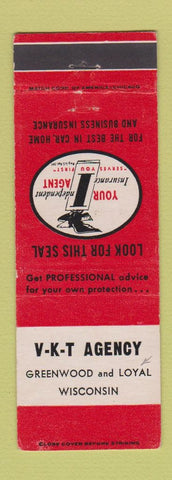 Matchbook Cover - VKT Insurance Greenwood Loyal WI WEAR