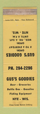 Matchbook Cover - Gus's Goodies grocery oil gas Nye WI WORN