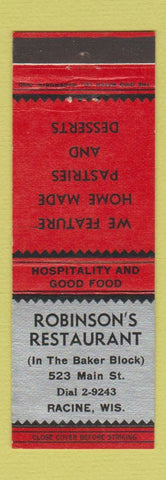 Matchbook Cover - Robinson's Restaurant Racine WI