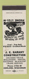 Matchbook Cover - JE Barany Construction Ashland WI WORN