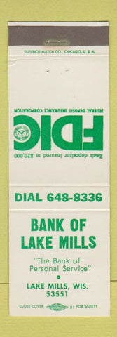 Matchbook Cover - Bank of Lake Mills WI