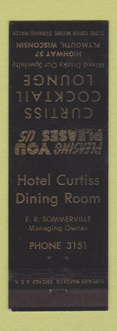 Matchbook Cover - Curtiss Cocktail Lounge Plymouth WI