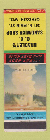 Matchbook Cover - Bradley's OK Sandwich Shop Oshkosh WI WEAR
