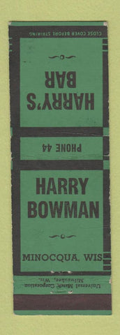 Matchbook Cover - Harry's Barr Minocqua WI low phone #