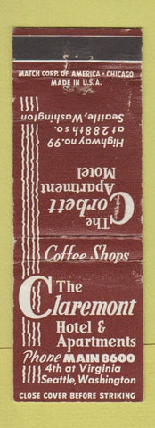 Matchbook Cover - The Claremont Hotel Seattle WA WORN