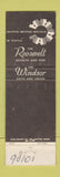 Matchbook Cover - Roosevelt Motor Hotel Seattle WA WEAR