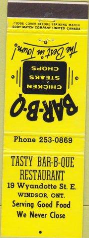 Matchbook Cover - Tasty BBQ Winsor ON