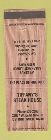 Matchbook Cover - Tiffany's Steak House Detroit MI