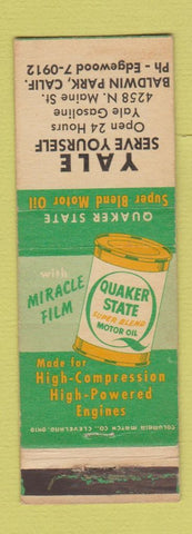 Matchbook Cover - Quaker State oil gas Baldwin Park CA WEAR