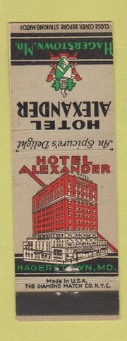 Matchbook Cover - Hotel Alexander Hagerstown MD