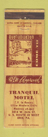 Matchbook Cover - Tranquil Motel Erie PA WEAR