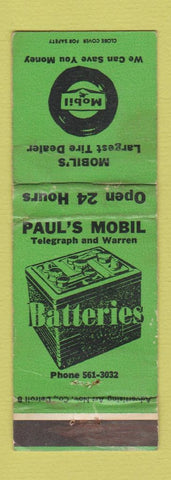 Matchbook Cover - Paul's Mobil oil gas Dearborn Heights MI WORN