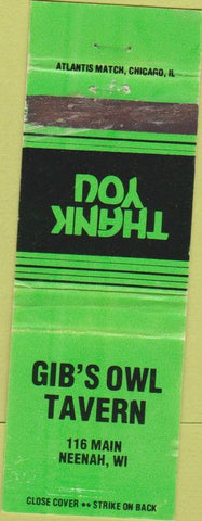 Matchbook Cover - Gib's Owl Tavern Neenah WI WEAR