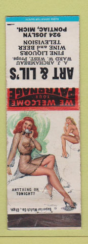 Matchbook Cover - Art and Lil's Pontiac MI bar pinup WEAR