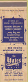 Matchbook Cover - Yates Hotel Syracuse NY