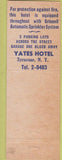 Matchbook Cover - Yates Hotel Syracuse NY