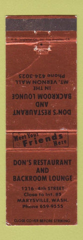 Matchbook Cover - Don's Restaurant Marysville WA WEAR