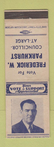 Matchbook Cover - Frederick Parkhurst Councillor At Large Election