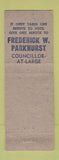 Matchbook Cover - Frederick Parkhurst Councillor At Large Election