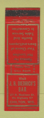 Matchbook Cover - JB Diedrich's Bar Chilton WI WEAR