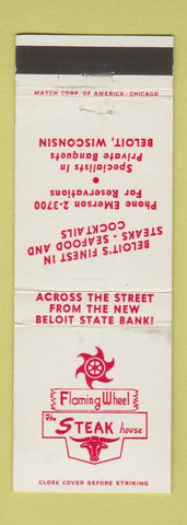 Matchbook Cover - Flaming Wheel Steak House Beloit WI