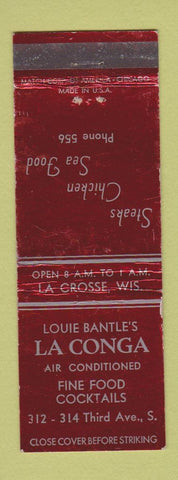 Matchbook Cover - Louie Bantle's LA Conga Restaurant LA Crosse WI WEAR