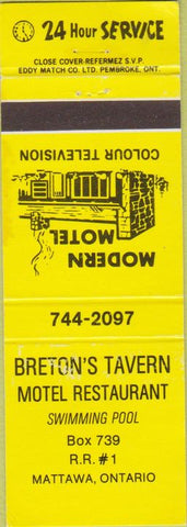 Matchbook Cover - Breton's Tavern Motel Mattawa ON