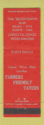 Matchbook Cover - Farmers Friendly Tavern Manchester WI
