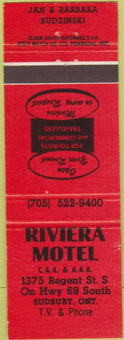 Matchbook Cover - Riviera Motel Sudbury ON