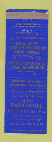 Matchbook Cover - Park Hotel Richland Center WI