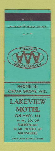 Matchbook Cover - Lakeview Motel Cedar Grove WI low phone #