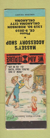 Matchbook Cover - Massey's Accessory Shop Oklahoma City OK hillbilly