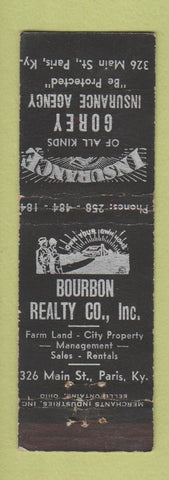 Matchbook Cover - Gorey Insurance Bourbon Real Estate Paris KY MERCHANTS WORN