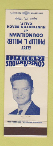 Matchbook Cover - Phillip Miller Councilman Election Huntington Beach CA 1966