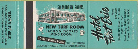 Matchbook Cover - New Turf Room Hotel Fort Erie ON WORN